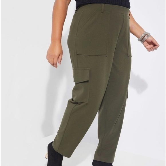 Ashley Stewart Stretch Crepe Cargo Ankle Pants Deep Depth Green‎ Size 16 - Picture 1 of 8